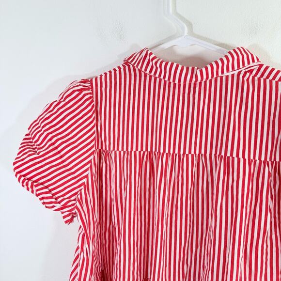 Fantastic Fawn Red White Stripe Sequin Tassel Fringe Shirt Dress Small College - Picture 11 of 14